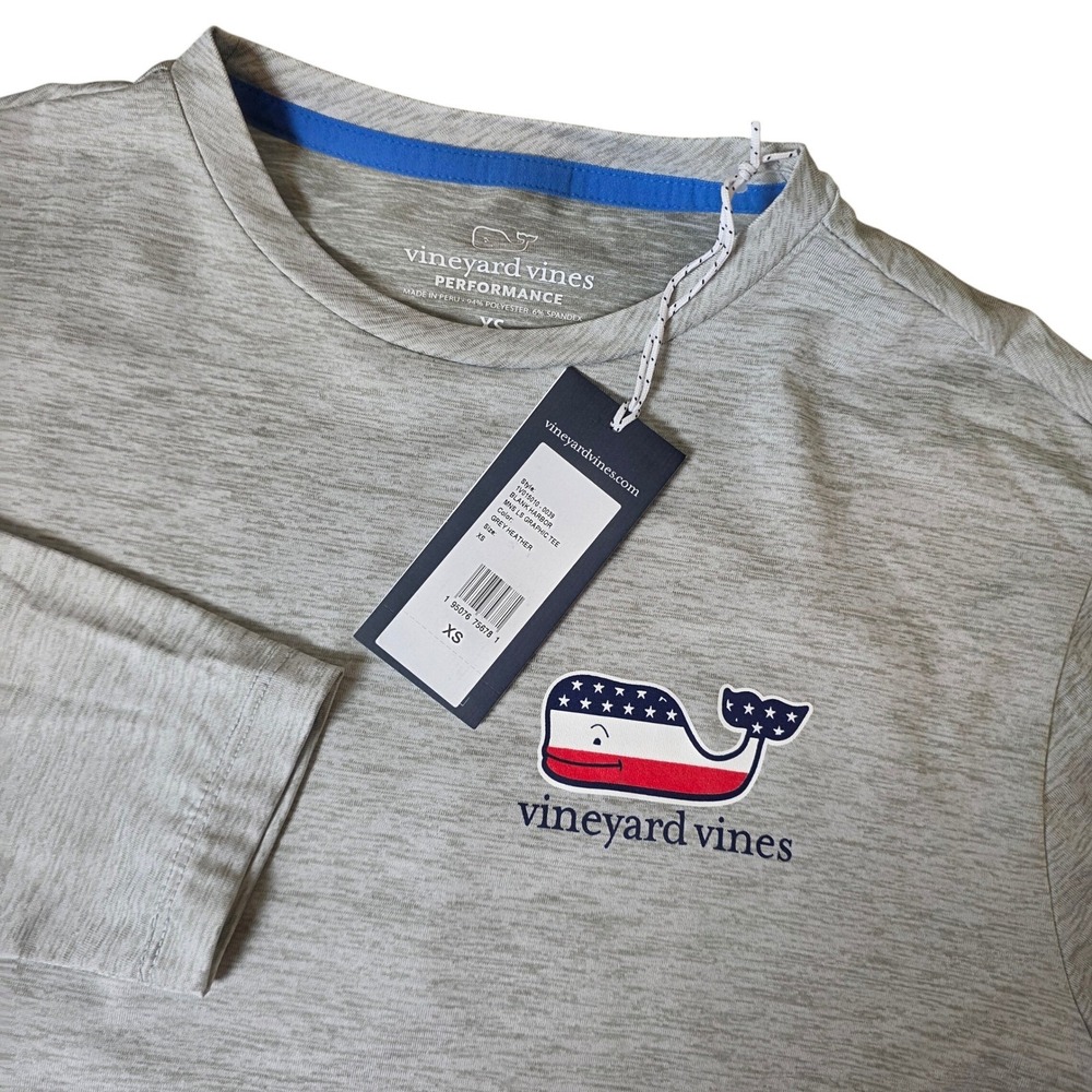 Vineyard Vines Graphic Tee Mens XS Grey Heather USA Whale NWT - Picture 3 of 14